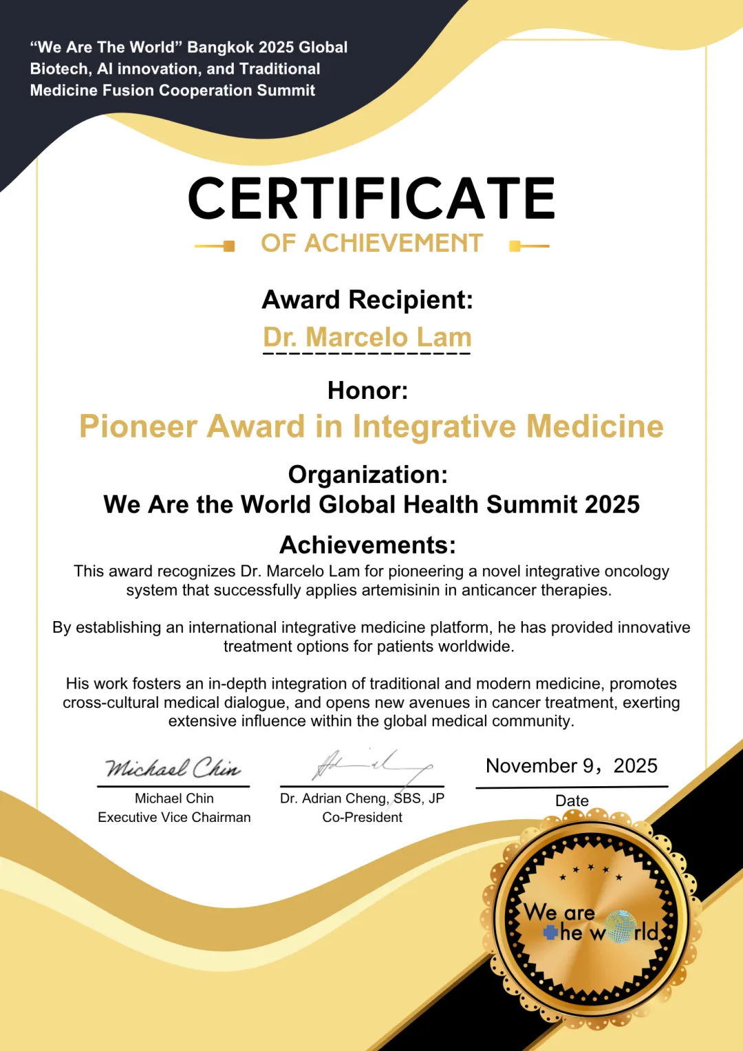 Marcelo Lam Certificate